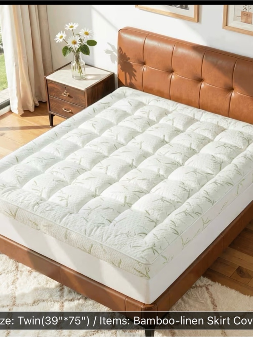 Plush Bamboo-Print Mattress Topper - White